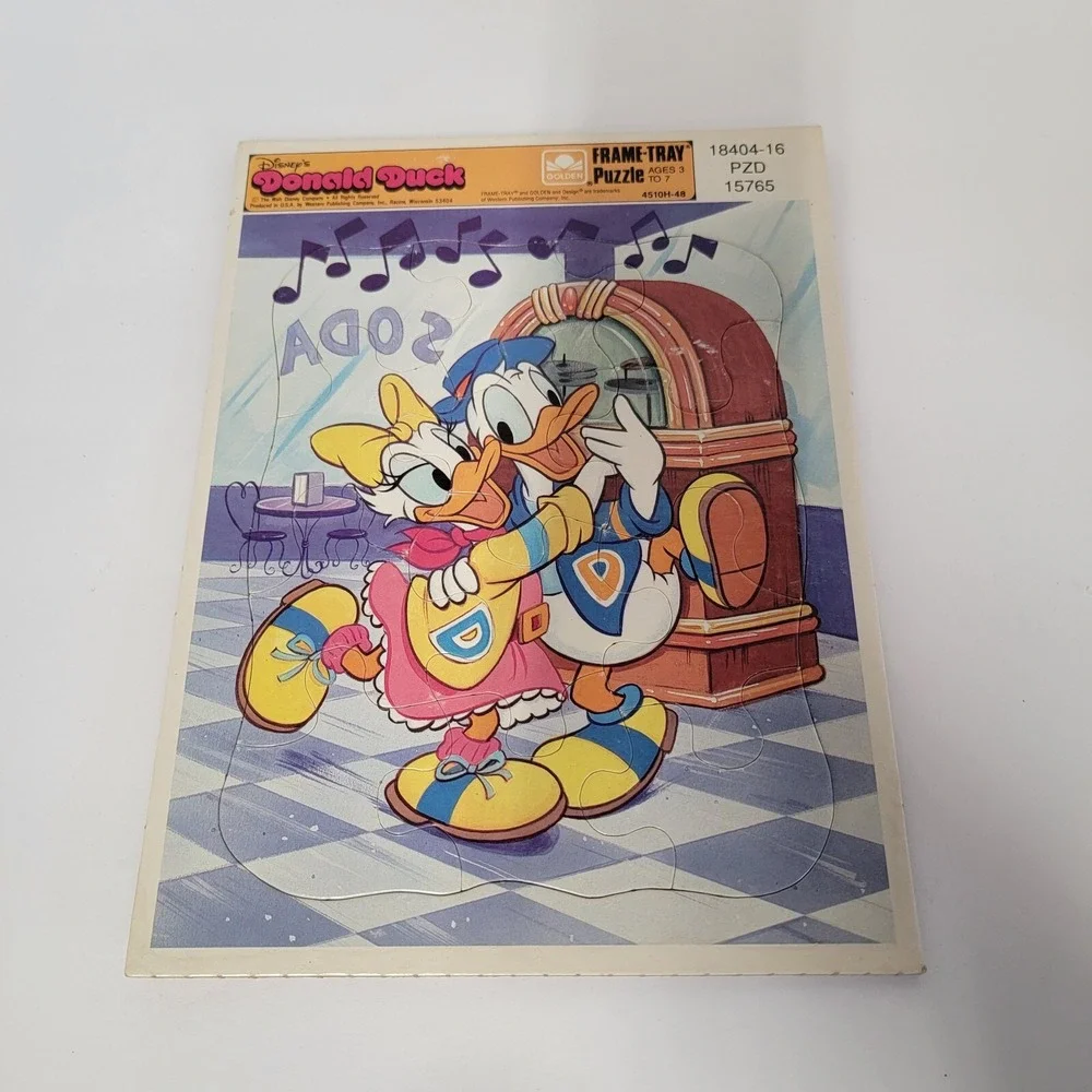 Disney Donald Duck & Daisy Duck Dance Frame-Tray Puzzle Cardboard Golden Vintage